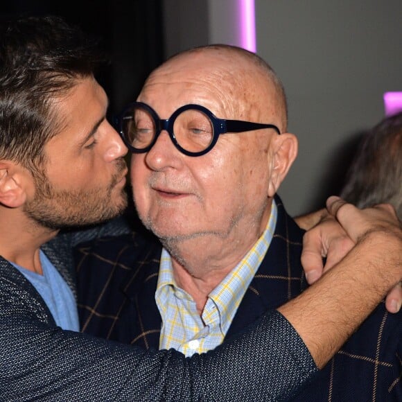 Christophe Beaugrand et Jean-Pierre Coffe - Cocktail pour le lancement du livre "Les bonnes chansons ne meurent jamais" de J. Sanchez au NoLita à Paris, le 4 novembre 2015. © Veeren/Bestimage
