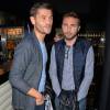 Exclusif - Christophe Beaugrand et son compagnon Ghislain lors du cocktail pour le lancement du livre "Les bonnes chansons ne meurent jamais" de J. Sanchez au NoLita à Paris, le 4 novembre 2015. © Veeren/Bestimage
