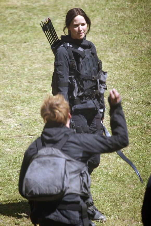 Jennifer Lawrence - Tournage du film "Hunger Games : La révolte" à Noisy-le-Grand le 15 mai 2014.