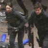 Jennifer Lawrence et Liam Hemsworth sur le tournage du troisième film "Hunger Games : La révolte" à Paris, le 13 mai 2014.