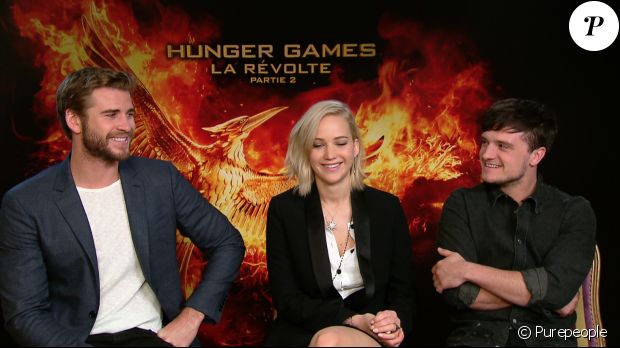 Francis Lawrence et ses acteurs Jennifer Lawrence, Liam Hemsworth et Josh Hutcherson, en interview pour PurePeople, pour Hunger Games 4.
