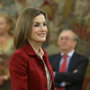 La reine Letizia d'Espagne en audience avec la Fondation Cesar Egido Serrano - Musée du Mot au palais de la Zarzuela à Madrid le 23 novembre 2015.