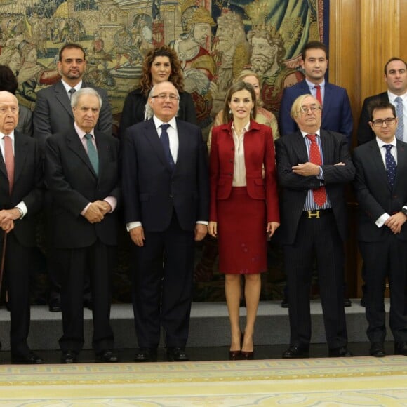 La reine Letizia d'Espagne en audience avec la Fondation Cesar Egido Serrano - Musée du Mot au palais de la Zarzuela à Madrid le 23 novembre 2015.