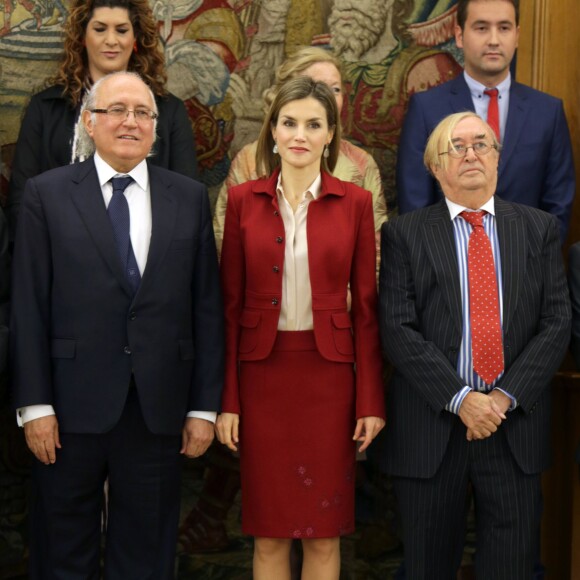 La reine Letizia d'Espagne en audience avec la Fondation Cesar Egido Serrano - Musée du Mot au palais de la Zarzuela à Madrid le 23 novembre 2015.