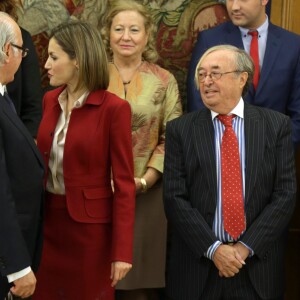 La reine Letizia d'Espagne en audience avec la Fondation Cesar Egido Serrano - Musée du Mot au palais de la Zarzuela à Madrid le 23 novembre 2015.