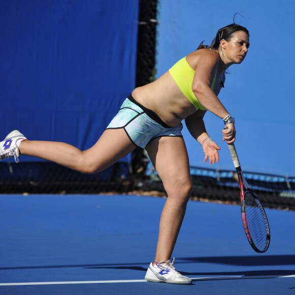 Marion Bartoli à l'entraînement du tournoi des Légendes avant l'Open d'Australie, le 24 janvier 2015 au Melbourne Park de Melbourne