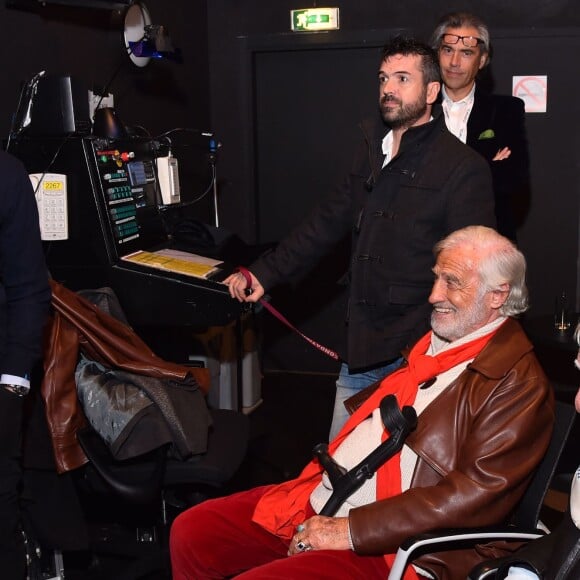 Exclusif - Paul Belmondo et Jean-Paul Belmondo, lors de l'avant-première mondiale du documentaire Belmondo par Belmondo au Grimaldi Forum à Monaco, le 11 décembre 2015. © Bruno Bébert