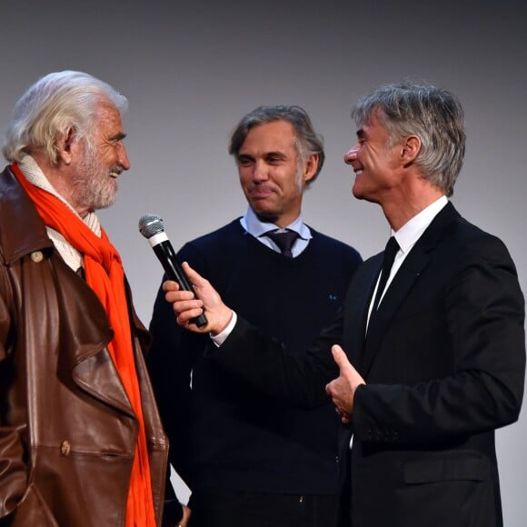 Exclusif - Charles Gérard, Jean-Paul Belmondo et son fils Paul, lors de l'avant-première mondiale du documentaire Belmondo par Belmondo au Grimaldi Forum à Monaco, le 11 décembre 2015. © Bruno Bébert