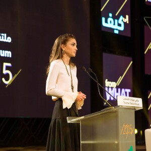 La reine Rania de Jordanie lors du Forum Teacher Skills le 6 décembre 2015.