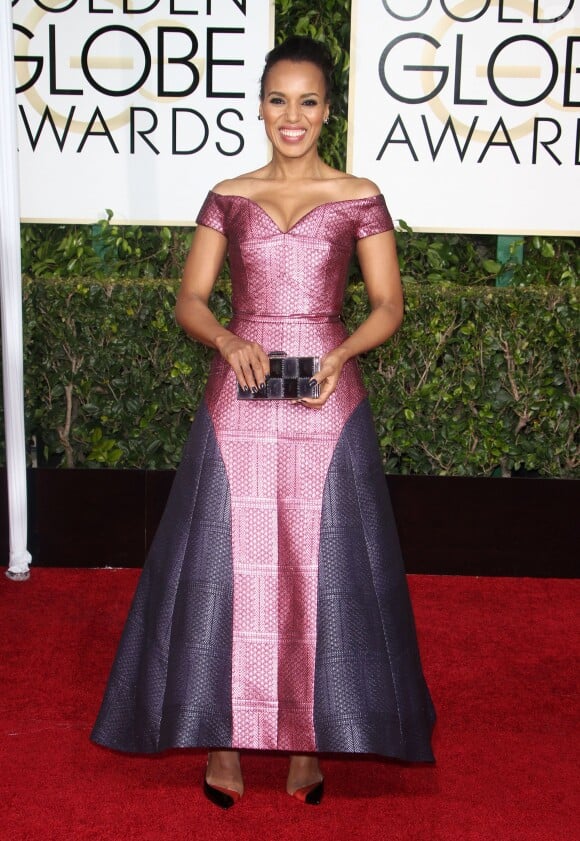 Kerry Washington habillée d'une robe Mary Katrantzou - 72ème édition des Golden Globe Awards à l'hôtel Beverly Hilton. Beverly Hills, le 11 janvier 2015.