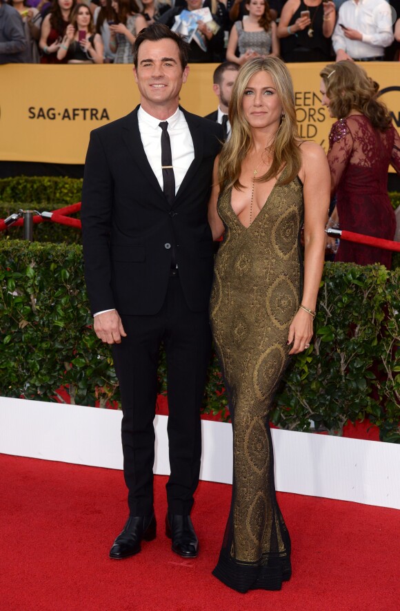 Jennifer Aniston et son fiancé Justin Theroux - 21ème cérémonie annuelle des "Screen Actors Guild Awards" à l'auditorium "The Shrine" à Los Angeles, le 25 janvier 2015
