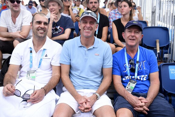 Cedric Pioline, Guy Forget et Loic Courteau lors de l'Open d'Australie à Melbourne, le 18 janvier 2016.