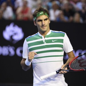 Roger Federer lors de sa victoire au premier tour de l'Opend 'Australie au Melbourne Park de Melbourne, le 18 janvier 2016