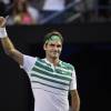 Roger Federer lors de sa victoire au premier tour de l'Opend 'Australie au Melbourne Park de Melbourne, le 18 janvier 2016