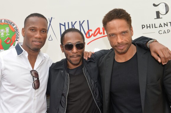 Didier Drogba, Mos Def (rappeur) et Gary Dourdan - Présentation de la " Heart Mobile" ( hôpital mobile du Dr David Luu) à l'hotel du Carlton le 19 mai 2015 à Cannes.