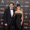 Javier Bardem et sa femme Penélope Cruz (robe Atelier Versace) - 30ème cérémonie des prix Goya à l'auditorium du Madrid Marriott à Madrid, le 6 février 2016.