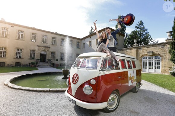 Exclusif - Roxane Le Texier et Sébastien Agius posent lors de leur Liberty Tour à l'hôtel Le Chateau de La Pioline à Aix-en-Provence le 4 août 2014. Photo : Philippe Doignon/BestImage