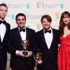 Will Poulter, Naji Abu Nowar, Rupert Lloyd, Dakota Johnson - Press Room lors de la cérémonie des British Academy Film Awards (BAFTA) à Londres, le 14 février 2016.