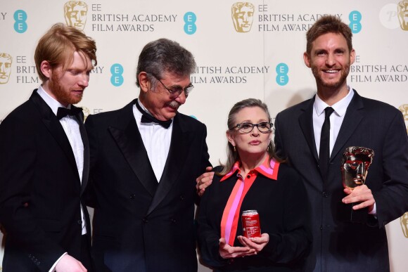 Domhnall Gleeson, Hugo Sigman, Carrie Fisher, Damian Szifron - Press Room lors de la cérémonie des British Academy Film Awards (BAFTA) à Londres, le 14 février 2016.