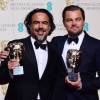 Leonardo DiCaprio, Alejandro Gonzalez Inarritu - Press Room lors de la cérémonie des British Academy Film Awards (BAFTA) à Londres, le 14 février 2016.