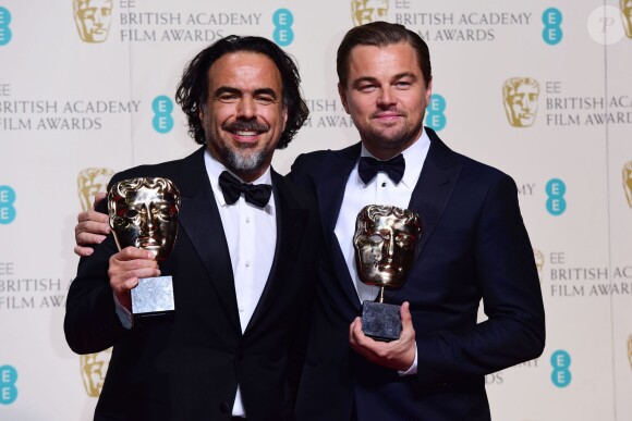 Leonardo DiCaprio, Alejandro Gonzalez Inarritu - Press Room lors de la cérémonie des British Academy Film Awards (BAFTA) à Londres, le 14 février 2016.