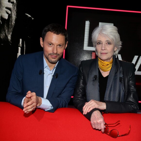 Exclusif - Françoise Hardy et Marc-Olivier Fogiel, lors de l'enregistrement de l'émission Le Divan, le 29 janvier 2016, pour une diffusion le mardi 16 février 2016 à 23h10 sur France 3.