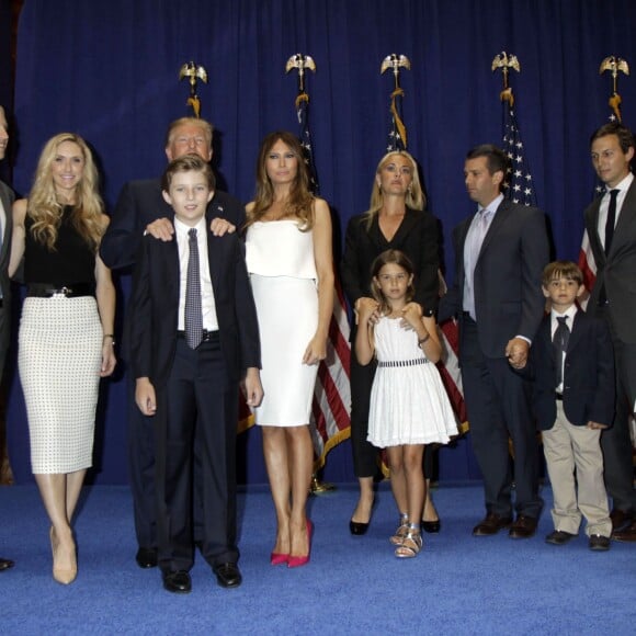 Donald Trump, Donald Trump Jr., Barron Trump, Melania Trump, Ivanka Trump - Donald Trump se déclare candidat à l'investiture républicaine pour la présidentielle de 2016 lors d'une conférence à New York, le 16 juin 2015.
