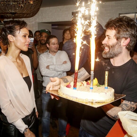 Exclusif - Sonia Rolland et son compagnon Jalil Lespert - Sonia Rolland fête ses 35 ans au restaurant "l'Atelier des Artistes" à Paris le 13 février 2016.