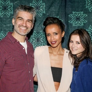 Exclusif - Sonia Rolland entre François Vincentelli et sa compagne Alice Dufour - Sonia Rolland fête ses 35 ans au restaurant "l'Atelier des Artistes" à Paris le 13 février 2016.