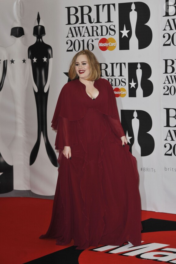Adele - Cérémonie des BRIT Awards 2016 à l'O2 Arena à Londres, le 24 février 2016.
