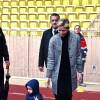 La princesse Charlene de Monaco assiste, en compagnie de son fils le prince héritier Jacques, au 6ème "Tournoi Sainte Dévote" de Rugby, le samedi 27 février 2016, au Stade Louis II à Monaco. © Bruno Bebert / Bestimage