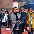 La princesse Charlene de Monaco assiste, en compagnie de son fils le prince héritier Jacques, au 6ème "Tournoi Sainte Dévote" de Rugby, le samedi 27 février 2016, au Stade Louis II à Monaco. © Bruno Bebert / Bestimage