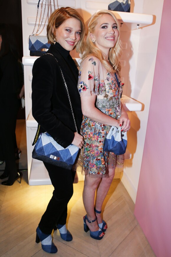 Léa Seydoux et sa soeur Camille Seydoux assistent à la soirée de présentation de la collection capsule "Prismick Denim" de la styliste, pour Roger Vivier. Paris, le 7 mars 2016. © Olivier Borde/Bestimage