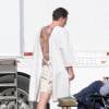 Exclusif - Ben Affleck porte un tatouage XXL sur le tournage de 'Live By Night' à Los Angeles, le 9 décembre 2015