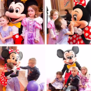 Jade Foret, ses enfants, Liva (3 ans), Mila (2 ans) et Nolan (2 mois) à Disneyland Paris pour l'anniversaire de Mila. Mars 2016.