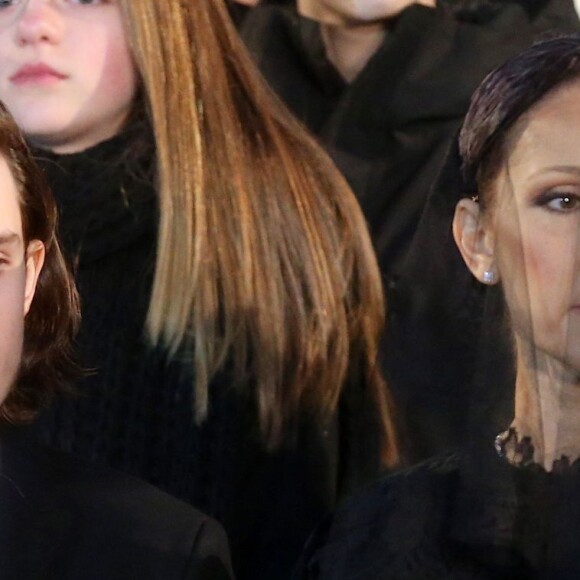 Céline Dion et son fils René-Charles Angélil - Sorties des obsèques nationales de René Angélil en la Basi­lique Notre-Dame de Montréal, le 22 janvier 2016.© Morgan Dessales/Bestimage