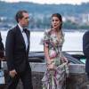 Charlotte Casiraghi et son compagnon Gad Elmaleh - Arrivées pour la soirée de mariage de Pierre Casiraghi et Beatrice Borromeo au château Rocca Angera (château appartenant à la famille Borromeo) à Angera sur les Iles Borromées, sur le Lac Majeur, le 1er août 2015.