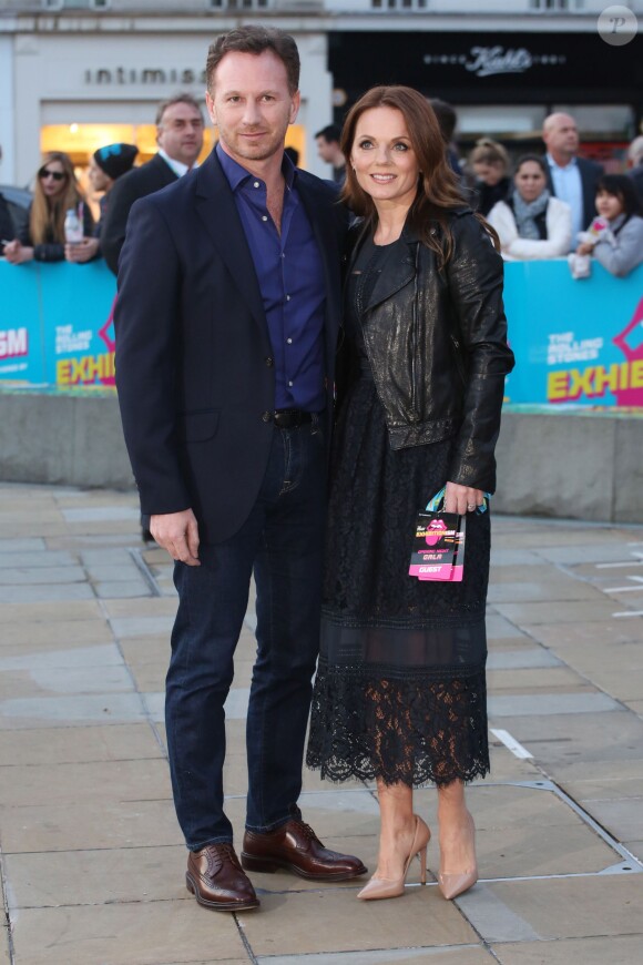 Geri Halliwell (Geri Horner) et son mari Christian Horner  au vernissage de l'exposition "Exhibitionism" consacrée aux Rolling Stones à la Saatchi Gallery de Londres, le 4 avril 2016.