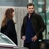 Dakota Johnson et Jamie Dornan sur le tournage du film "Fifty Shades Darker" à Vancouver, le 4 avril 2016.