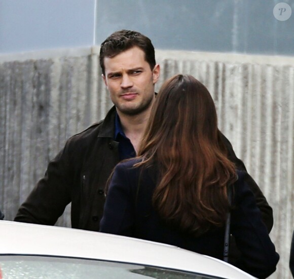 Dakota Johnson et Jamie Dornan sur le tournage du film "Fifty Shades Darker" à Vancouver, le 4 avril 2016.