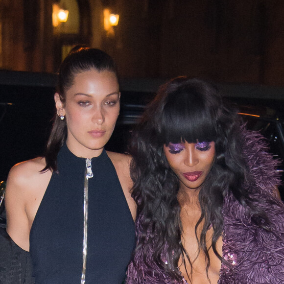 Bella Hadid et Naomi Campbell arrivent au Diamond Horseshoe pour assister à la soirée de sortie du livre "NAOMI", consacré au top model. New York, le 7 avril 2016.