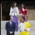 Le prince William, duc de Cambridge, et Kate Catherine Middleton, duchesse de Cambridge, arrivent à la cérémonie de bienvenue au monastère Tashichhodzong à Thimphu, à l'occasion de leur voyage au Bhoutan. Le couple princier sera reçu en audience privée par le roi Jigme Khesar Namgyel Wangchuck et la reine Jetsun Pema. Le 14 avril 2016 © Stephen Lock / Zuma Press / Bestimage 14/04/2016 - Thimphou