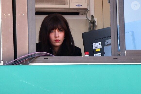 Nolwenn Leroy en cabine des commentateurs où officiait son compagnon Arnaud Clément lors des demi-finales du Monte-Carlo Rolex Masters, le 16 avril 2016 au Monte-Carlo Country Club à Roquebrune-Cap-Martin © Bruno Bebert / Bestimage