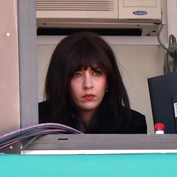 Nolwenn Leroy en cabine des commentateurs où officiait son compagnon Arnaud Clément lors des demi-finales du Monte-Carlo Rolex Masters, le 16 avril 2016 au Monte-Carlo Country Club à Roquebrune-Cap-Martin © Bruno Bebert / Bestimage