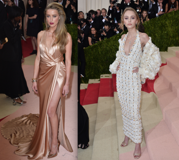 Amber Heard et Lily-Rose Depp au Met Gala le 2 mai 2016 à New York (photomontage)