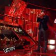 Clément Verzi, Slimane, MB14 et Antoine lors de la finale de The Voice 5, sur TF1, le samedi 14 mai 2016