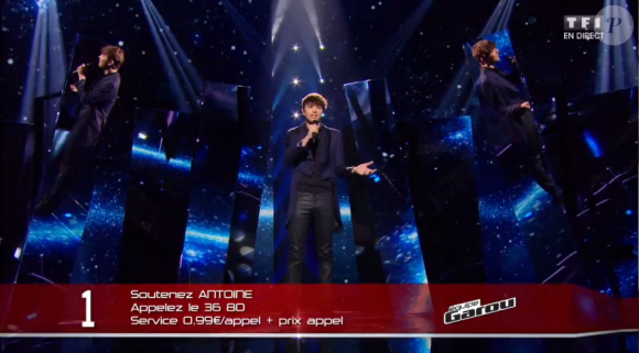 Antoine lors de la finale de The Voice 5, sur TF1, le samedi 14 mai 2016