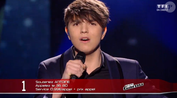 Antoine lors de la finale de The Voice 5, sur TF1, le samedi 14 mai 2016