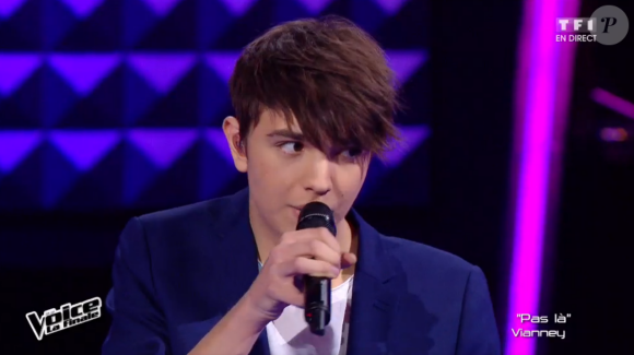 Antoine et Vianney chantent ensemble lors de la finale de The Voice 5, sur TF1, le samedi 14 mai 2016