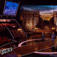 Slimane chante avec Florent Pagny lors de la finale de The Voice 5, sur TF1, le samedi 14 mai 2016